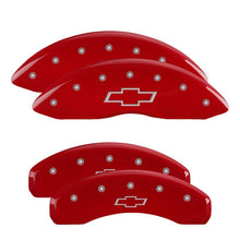 Load image into Gallery viewer, MGP 4 Caliper Covers Engraved Front &amp; Rear Bowtie Red finish silver ch