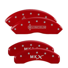 Load image into Gallery viewer, MGP 4 Caliper Covers Engraved Front &amp; Rear Cursive/Cadillac Red finish silver ch