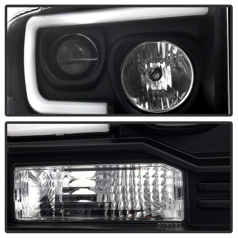 Spyder Ford F250/350/450 05-07 Projector Headlights - Light Bar DRL LED - Black PRO-YD-FS05V2-LB-BK