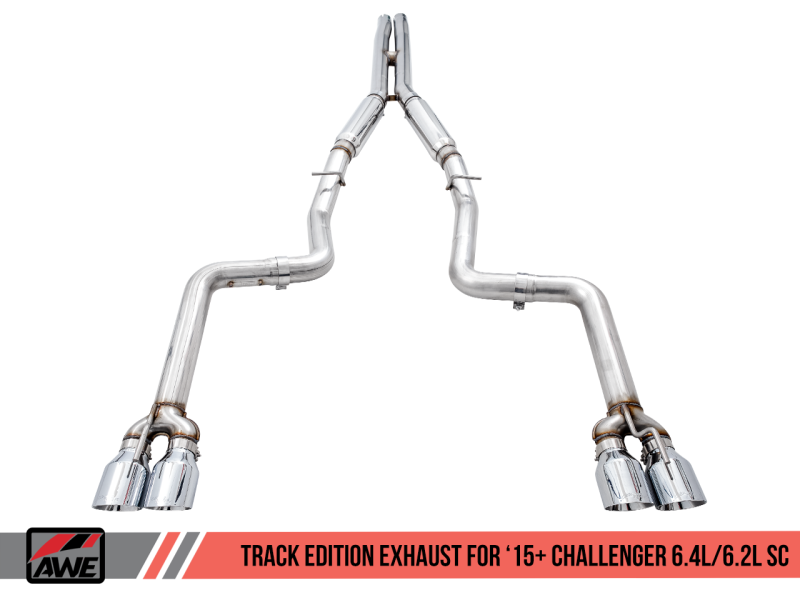 AWE Tuning 2015+ Dodge Challenger 6.4L/6.2L SC Track Edition Exhaust - Quad Chrome Silver Tips
