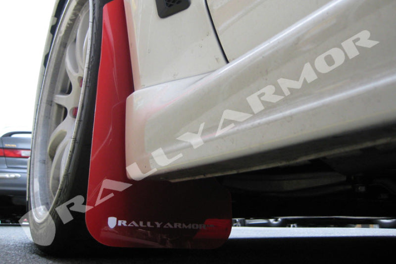 Rally Armor 08-17 Mitsubishi EVO X Red UR Mud Flap w/ White Logo