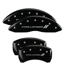 Load image into Gallery viewer, MGP 4 Caliper Covers Engraved Front &amp; Rear With stripes/Challenger Black finish silver ch
