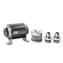 Load image into Gallery viewer, DeatschWerks Stainless Steel 8AN 10 Micron Universal Inline Fuel Filter Housing Kit (70mm)