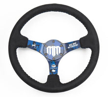 Load image into Gallery viewer, NRG Reinforced Steering Wheel (3in. Deep) Mad Mike/ 5mm Spoke /Alcantara Finish w/ Blue Stitching