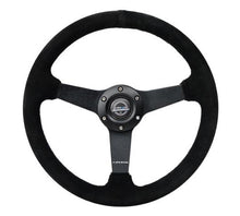 Load image into Gallery viewer, NRG Sport Steering Wheel (350mm / 1.5in Deep) Black Suede/Black Stitch w/Matte Black Solid Spokes