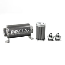Load image into Gallery viewer, DeatschWerks Stainless Steel 6AN 40 Micron Universal Inline Fuel Filter Housing Kit (110mm)