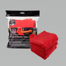 Load image into Gallery viewer, Chemical Guys Happy Ending Ultra Edgeless Microfiber Towel - 16in x 16in - Red - 3 Pack