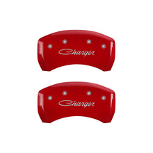 Load image into Gallery viewer, MGP 4 Caliper Covers Engraved Front &amp; Rear Cursive/Charger Red finish silver ch