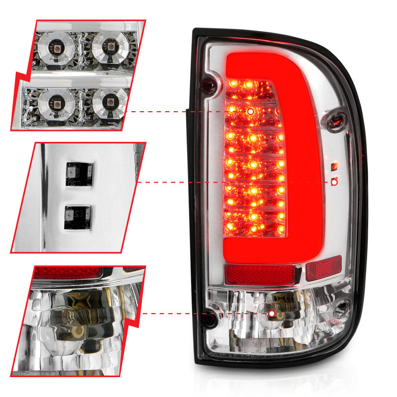 ANZO 95-00 Toyota Tacoma LED Taillights Chrome Housing Clear Lens (Pair)