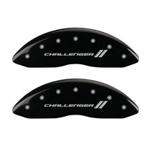 Load image into Gallery viewer, MGP 4 Caliper Covers Engraved Front &amp; Rear With stripes/Challenger Black finish silver ch
