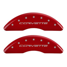 Load image into Gallery viewer, MGP 4 Caliper Covers Engraved Front &amp; Rear C6/Corvette Red finish silver ch