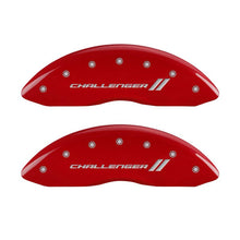 Load image into Gallery viewer, MGP 4 Caliper Covers Engraved Front &amp; Rear With stripes/Challenger Red finish silver ch
