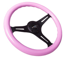 Load image into Gallery viewer, NRG Classic Wood Grain Steering Wheel (350mm) Solid Pink Painted Grip w/Black 3-Spoke Center