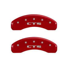 Load image into Gallery viewer, MGP 4 Caliper Covers Engraved Front Cursive/Cadillac Engraved Rear CTS Red finish silver ch