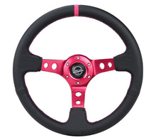 Load image into Gallery viewer, NRG Reinforced Steering Wheel (350mm/3in. Deep) Black Leather/ Fushia Center Mark/ Fushia Stitching