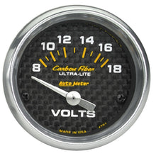 Load image into Gallery viewer, Autometer Carbon Fiber 52mm 8-18 Volt Electronic Volt meter