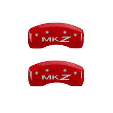 Load image into Gallery viewer, MGP 4 Caliper Covers Engraved Front Lincoln Engraved Rear MKZ Red finish silver ch