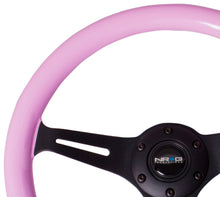 Load image into Gallery viewer, NRG Classic Wood Grain Steering Wheel (350mm) Solid Pink Painted Grip w/Black 3-Spoke Center