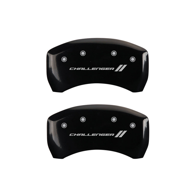 MGP 4 Caliper Covers Engraved Front & Rear With stripes/Challenger Black finish silver ch