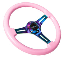 Load image into Gallery viewer, NRG Classic Wood Grain Steering Wheel (350mm) Solid Pink Painted Grip w/Neochrome 3-Spoke Center