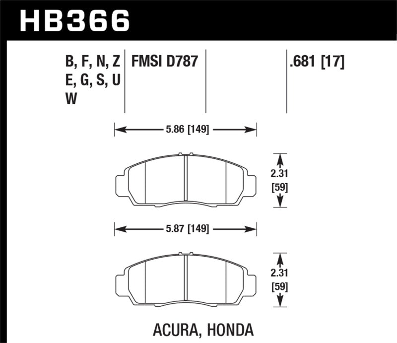 Hawk 04+ Accord TSX / 99-08 TL / 01-03 CL / 08+ Honda Accord EX HP+ Street Front Brake Pads
